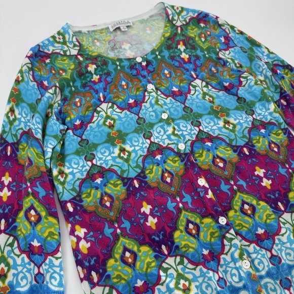 Joseph A Cardigan Sweater M Multicolor Boho Psychedelic Kaleidoscopic Festival - Picture 2 of 8